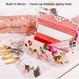 Lipstick Case Holder with Mirror, Hanyi 3 Pcs Vintage Floral Print Lipstick Holder Box For Purse