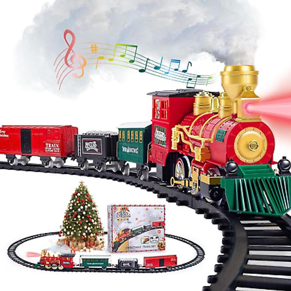 Christmas Train Set, Train Toys for Boys Girls, Toy Train with Smoke, Light and