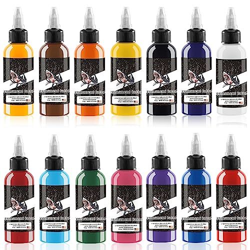 DLD Upgraded Snow Shark Tattoo Ink Set Permanent Tattoo Supplies Dynamic Ink 30ml/ Bottle 1oz Vegetarian Tattoo Supplies Professional Tattoo pigments 14 Colors.