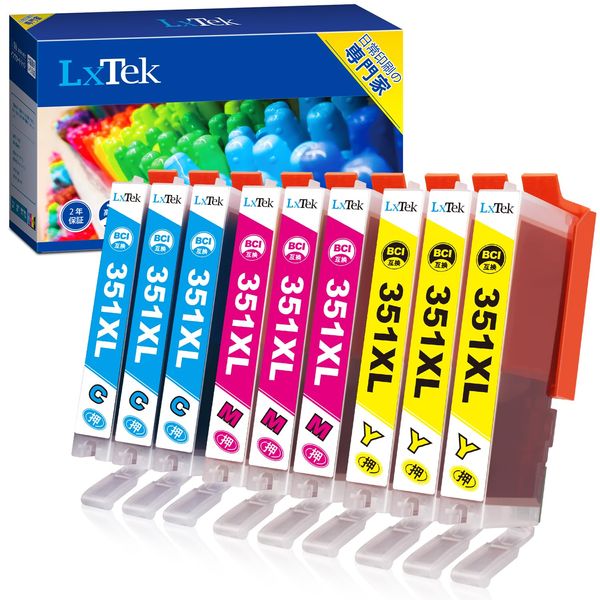 LxTek BCI-351XL Compatible Ink Cartridges for Canon Ink 351 (Cyan, Magenta, Yellow) *3 Each Pack of 9 Colors, High Capacity, Instructions Included, Remaining Indicator, Individual Packaging, For Canon