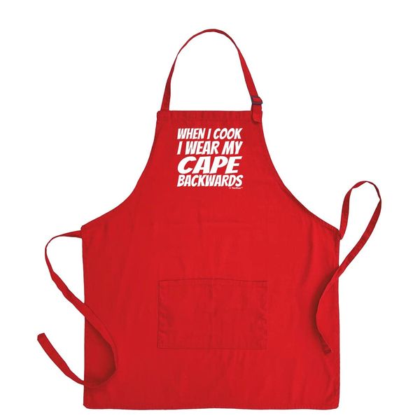 Chef Gifts For Women When I Cook I Wear My Cape Backwards Two Pocket Adjustable Bib Apron Red