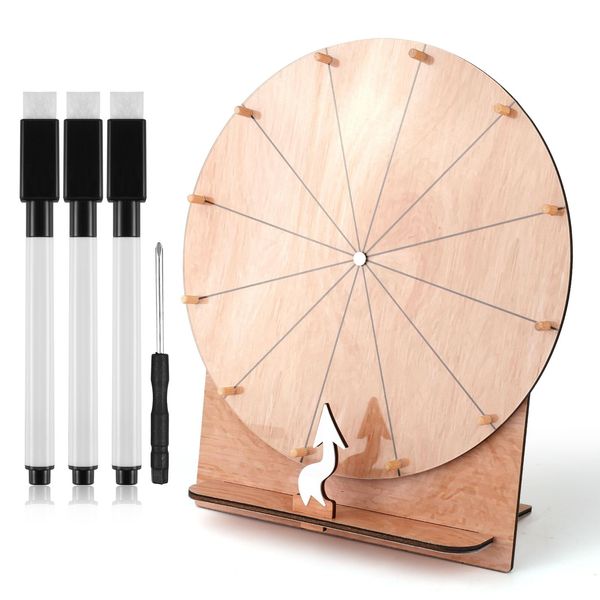 NQEUEPN 11.4 Inch Wedding Game Spinning Wheel, Wooden Prize Tabletop Spinner Erasable Raffle Spin The Wheel Game with Stand Roulette Wheel for Wedding Engagement Party School Family Games Baby Shower