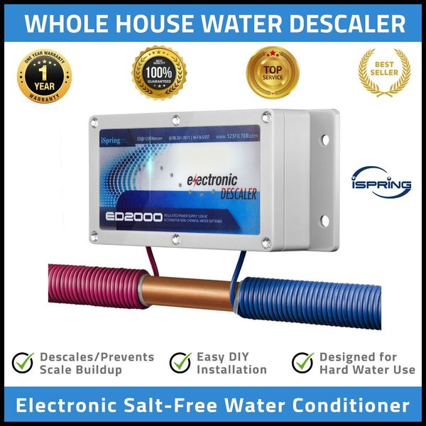 iSpring ED2000 Water Softener System, Whole House Electronic Descaler Softener