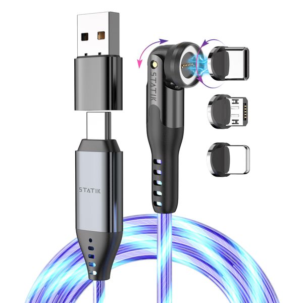 STATIK GloBright 360 Pro Magnetic Charging Cable 2nd Gen, Light Up Charging Cable, Magnetic USB C Charging Cable, LED Charging Cable, Magnetic Charger Cable, Glowing Light Up Phone Charger Cord 6FT/2M