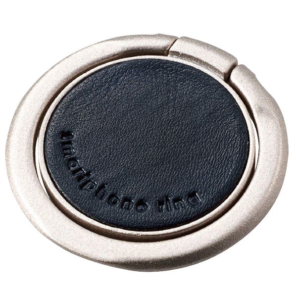 Elecom P-STRSLLNV Smartphone Ring Holding Ring, Leather, Thin, Navy