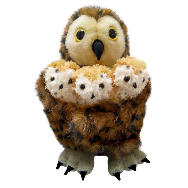 The Puppet Company - Hide Away Puppets - Tawny Owl with 3 Babies Hand Puppet