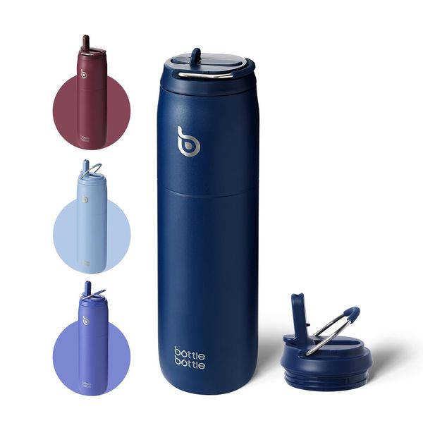 BOTTLE BOTTLE Stainless Steel Water Bottle with Straw and Lid 32oz Vacuum Insulated Water Bottle Stay Cold for 24 Hrs, Hot for 12 Hrs, Leak-Proof Wide Mouth Water Bottles for School,indigo blue