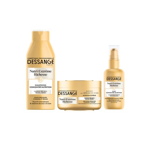 DESSANGE - Nutri-Extrême Richesse Set - Nourishing Shampoo + Hair Mask + Elixir Concentrate for Nutrition - Intensively Nourishes & Gives Softness - For Very Dry Hair, Reflection, Dark Hair