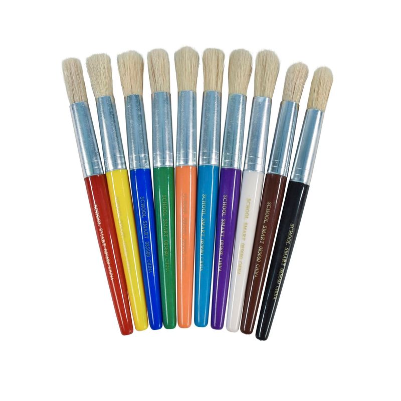 School Smart Stubby Paint Brushes with Plastic Handles for School and ...
