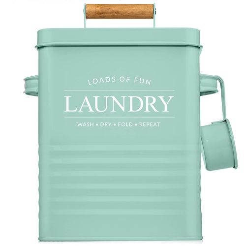 Calindiana Modern Farmhouse Metal Soap Dispenser with Scoop for Laundry Room Decor and Organization, Mint