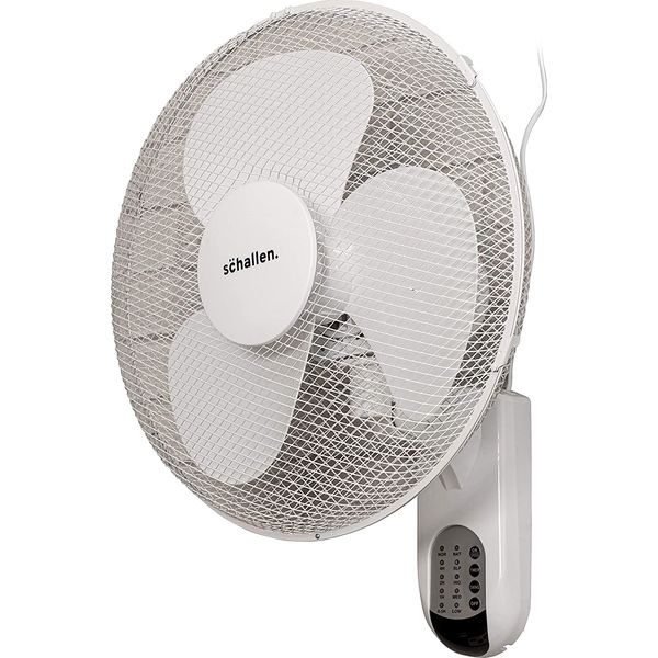 Branded 16" 40cm Oscillating Wall Mounted Air Cool Fan with 3 Speed Settings, Timer & Remote Control (White)