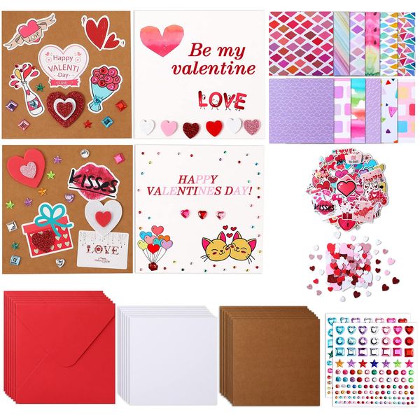 32 Pack Valentines Crafts Valentines's Day Kits for Kids Valentines DIY Card with Envelopes Heart Foam Stickers Watercolor Double Sided Colored Paper Crystal Drill Sticker for Boys Classroom Gifts