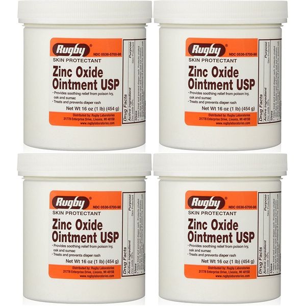 Zinc Oxide 20% Skin Protectant Ointment for Diaper Rash, Chaffed Skin 1 Lb. Jar Pack of 4 Jars Total 4 Lb's (4)