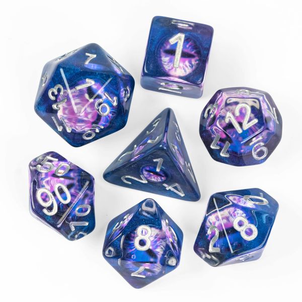 Cusdie 7-Die DND Dice, Polyhedral Dice Set Filled with Galaxy Eye, for Role Playing Game Dungeons and Dragons D&D Dice (Purple)