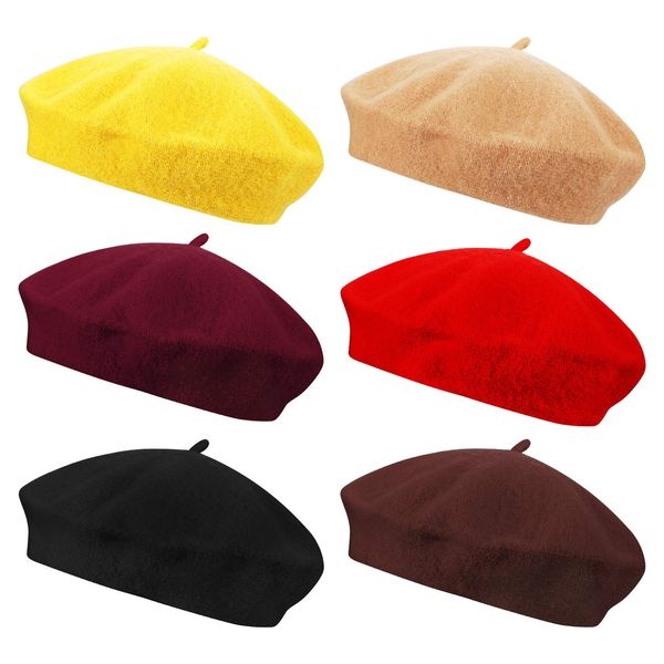 Anteer 6 Pieces Wool Beret Hat French Style Beanie Hats Fashion Ladies Beret Caps for Women Girls Lady (6-Color Set)