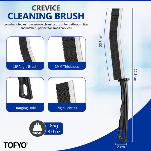 TOFYO Hard Bristle Crevice Cleaning Brush UK 5-Pack Premium Crevice Brush Aluminum Support with 15° Angle Magic Brush UK for Bathroom/Tiles/Kitchen with Magic Brush Cleaner Thin Cleaning Brush Tool