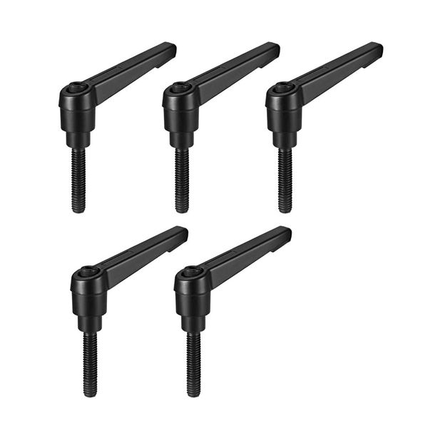 sourcing map M6 x 20mm Handle Adjustable Clamping Lever Thread Push Button Ratchet Male Threaded Stud Knobs Locking Rotating Screw Handles Quick Release Bolt Black 5pcs