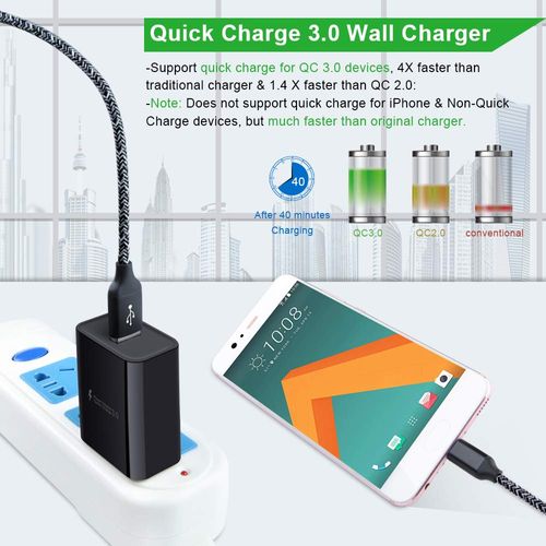 Type C Fast Charger for Moto G Pure/G Stylus 5G 2024/G 5G 2022/G Power 2025 2024/G Play 2024/2023/2021/One 5G Ace/G Fast/G8/G7 Play,18W Quick Charge 3.0 Rapid Wall Charger Adapter+2PC 6ft USB C Cable