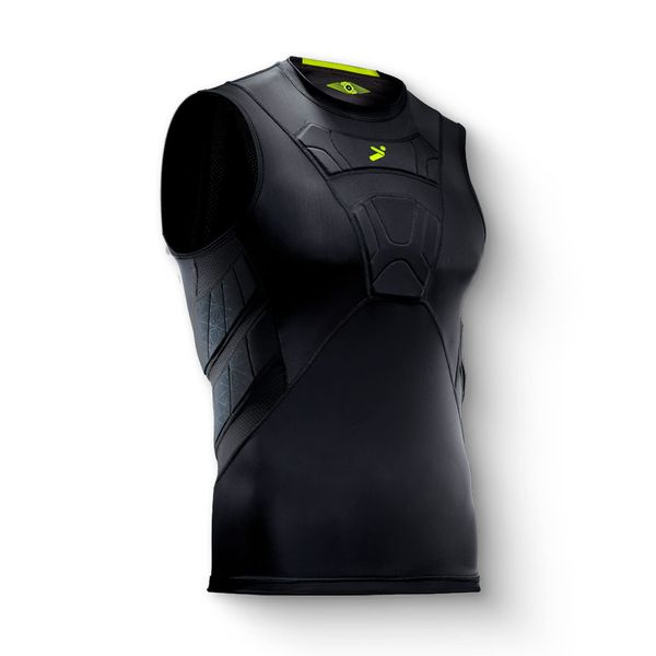 Storelli BodyShield Sleeveless Undershirt | Protective Soccer Base Layer | Lightweight Compression Top | Padded Chest and Rib Protection | Black | Medium