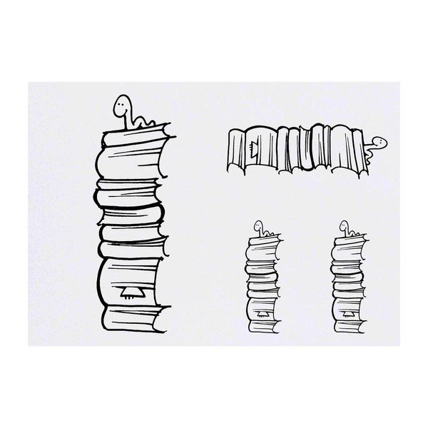 4 x 'Book Pile Worm' Temporary Tattoos (TO00000310)