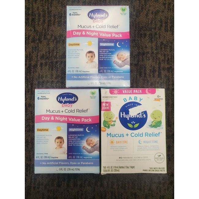 3Pk Hyland's Baby Mucus Plus Cold Relief Day & Night Value Pk 8 Fl Oz. E10D