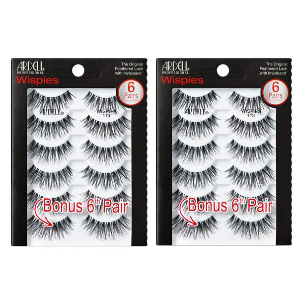 Ardell Wispies Eyelashes – Multi-Dimensional, Natural Lashes Strips, 6 Pairs x 2 Pack