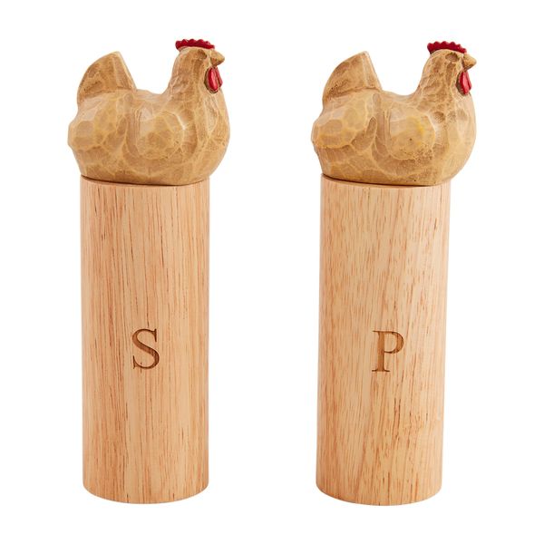 Mud Pie 7" x 2" Dia Chicken Salt Pepper Grinders, Brown