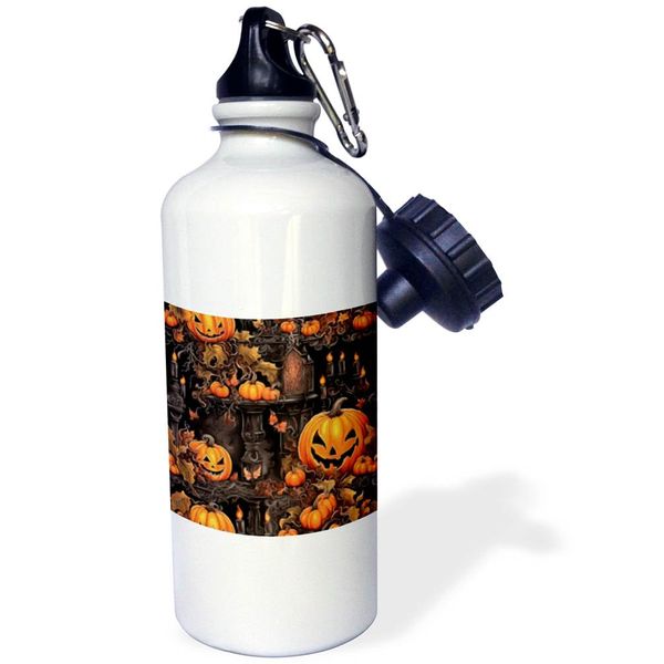 3dRose Jack O Lanterns And Gothic Candle Random Pattern - Water Bottles (wb-385273-1)