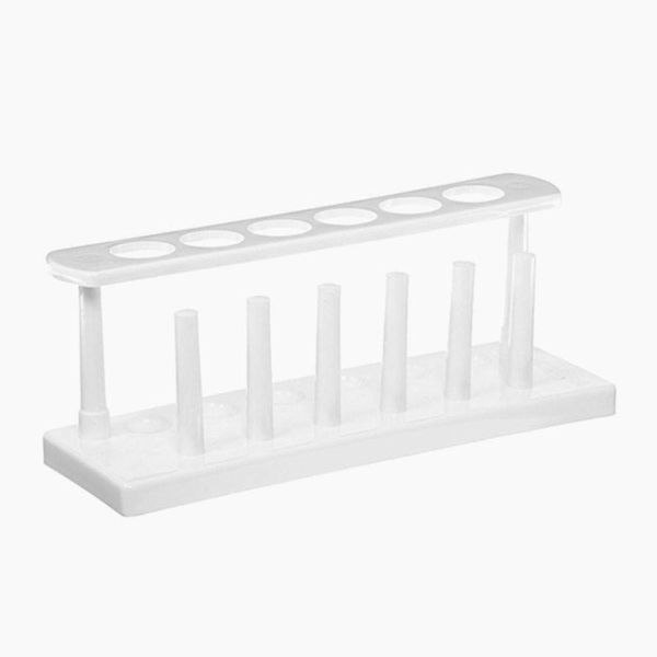 25mm Plastic in-Line Test Tube Rack with Drying Pins, 6 Tube, Polyethylene, White (Single)