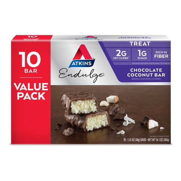 Atkins Endulge Treat, Chocolate Coconut Bar, Keto Friendly, 10 Count (Value Pack