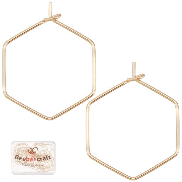 Beebeecraft 40Pcs Geometric Earring Hoops 18K Gold Plated Hexagon Wine Glass Charm Rings Earring Beading Hoop for DIY Earring Making