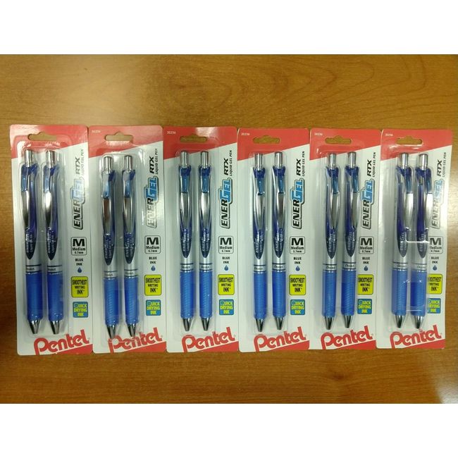 12 Pens: Pentel EnerGel Deluxe RTX Retractable BLUE Gel Pen 0.7 mm F2B