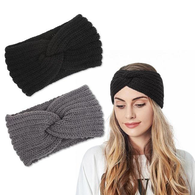 ASYKNM 2 Stück Winter Stirnband, Stirnband Damen Winter, Gestrickte Haarreifen für Frauen Mädchen, Verdicken Stirnbänder Haarband, Damen Gestrickt Frauen Haarreifen Haarbänder, Elastische Haarschmuck