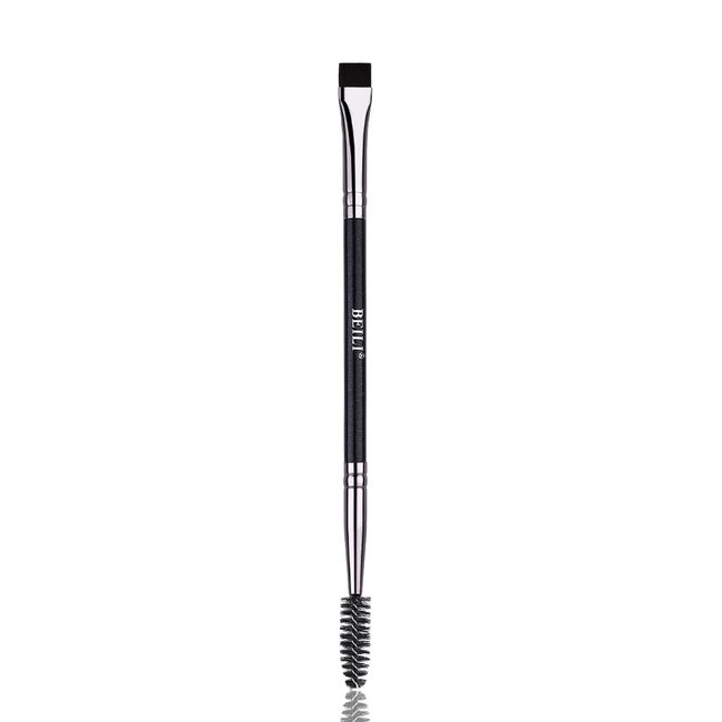 BEILI Dual Ended Flat Brow Brush, Professional Double Ended Eyebrow Brush and Spoolie Brush, Eyeliner Brush Fine Angled for Precision Application, Shaping and Blending, Fit for Gel and Cream