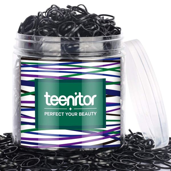 Teenitor 2000pcs Black Hair Rubber Bands Soft Elastic Hair Ties for Kids Girls Hair Braids