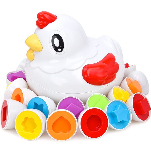 JoyGrow Montessori Toy Shape Matching Toy Matching Eggs Insert Toy Shape Recognition Color Recognition Eggs Early Educational Toys Educational Toys Chicken Inlay Egg Puzzle Set of 12 Colorful Toddlers