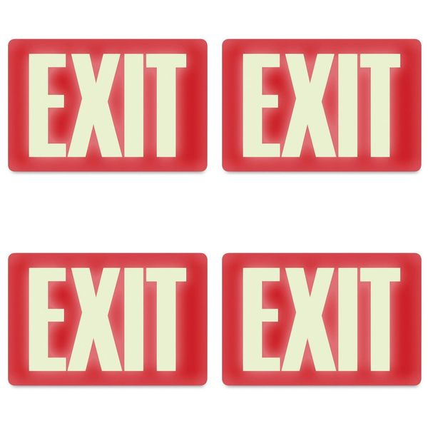 Headline Sign 4792 Glow-in-The-Dark Exit Sign, 8 Inches by 12 Inches, 4 Packs