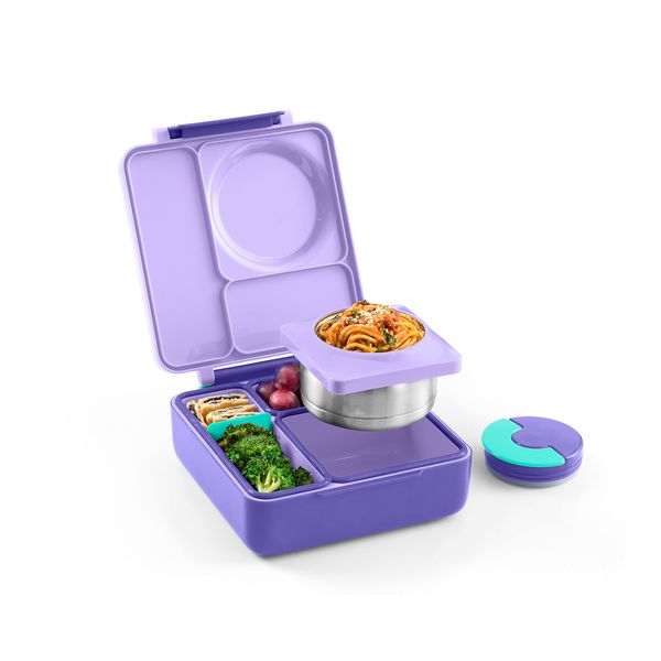 Omie OmieBox Insulated Bento Lunch Box with Leak Proof Thermos Food Jar-3 Compartments, Two Temperature Zones, One Size, (Purple Plum)