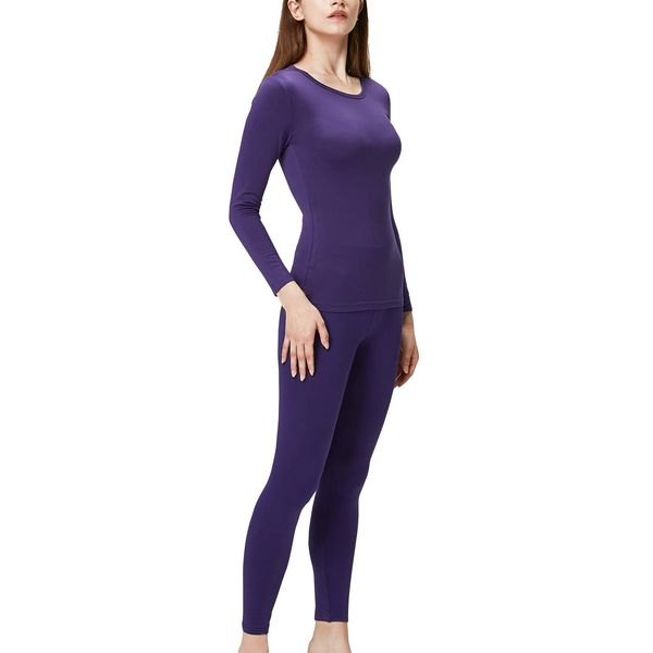 DEVOPS Women's Thermal Underwear Long Johns Top & Bottom Set (X-Small, Purple)