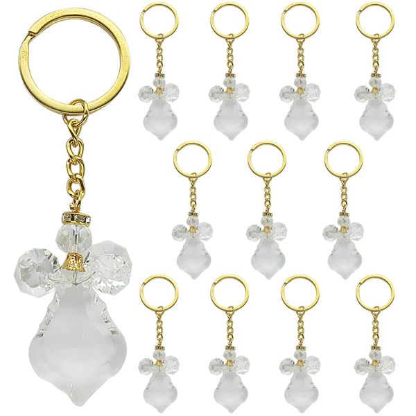 Crystal Angel Key Ring (12 Pcs) - Wedding Favors/Baptism Favors/Quinceanera Favors/First Communion Favors Baby Dedication (Gold)