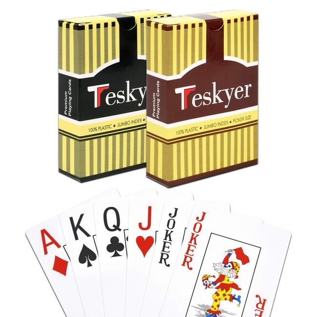 Teskyer Plastic Playing Cards, 100% Waterproof Playing Cards, Poker Cards, 2 Decks of Cards