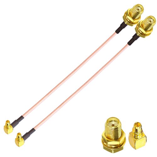 TUOLNK 2pcs 6" SMA Female to MMCX Male RF Coaxial Cable SMA Extension Cable Antenna Extender Cable Adapter Jumper 90 Degree MMCX Male to SMA Female Cable