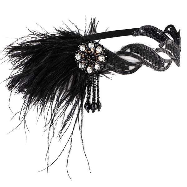 WLLHYF 1920er Jahre Flapper Stirnband, 20er Jahre Feder Haarband Vintage Feder Kristall Kopfschmuck Gatsby Party Zubehör für Frauen (weißer Diamant)