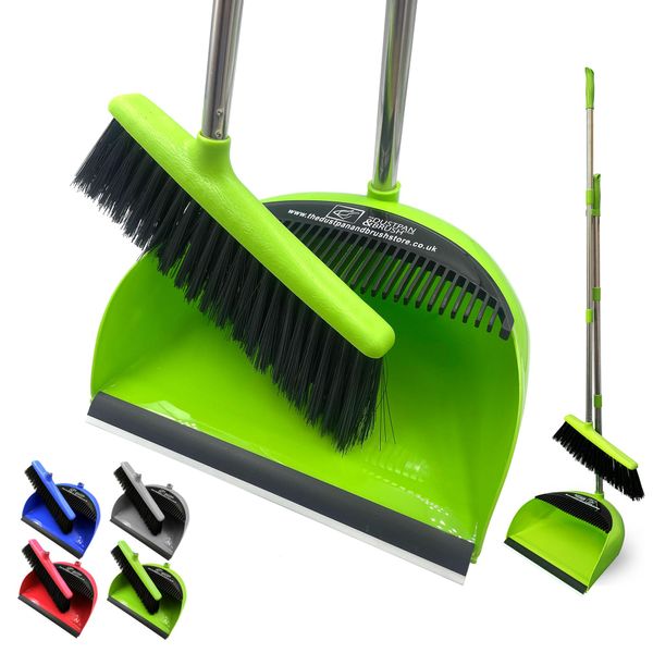 Long Handled Dustpan and Brush Set Lobby Dust Pan with Long Handle Sweeping Broom (Green)