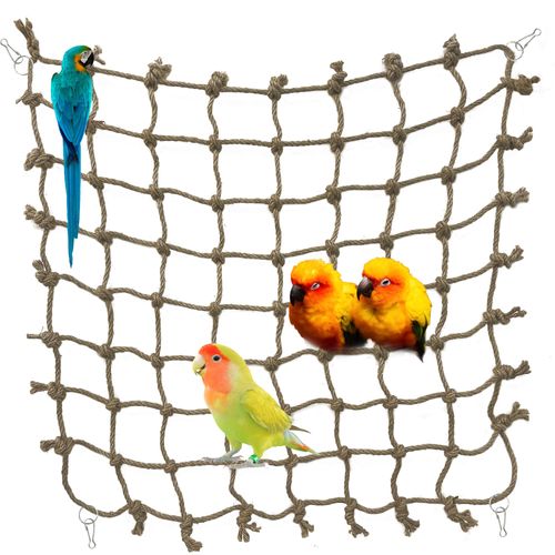 HOKABLE Parrot Climbing Net Jungle Fever Rope Small Animals Toys for Parakeets Lovebirds Finch Budgerigars Conure Cockatiel (M 16" x 16")