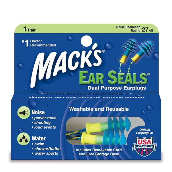 Mack's Seals Ear Plugs (1 Pair) - Blue/Yellow