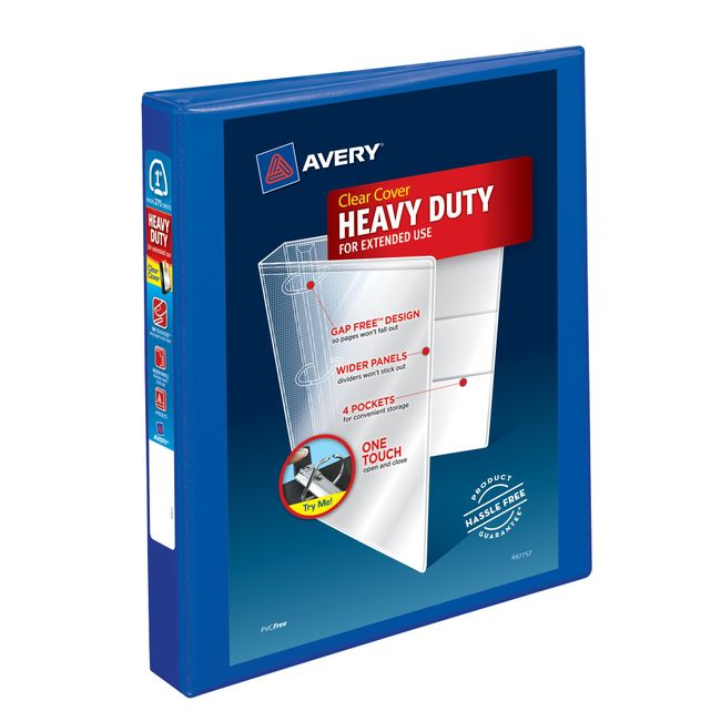 Avery Heavy-Duty View 3 Ring Binder, 1" One Touch EZD Rings, 1 Pacific Blue Binder (79772)