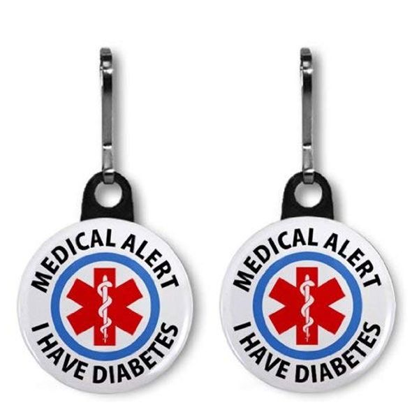 I Have Diabetes Medical Alert 2-Pack 1 inch Zipper Pulls