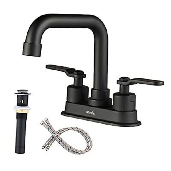 2-Handle 4-Inch Deck Mount Bathroom Sink Faucet with 4" Centerset Matte Black