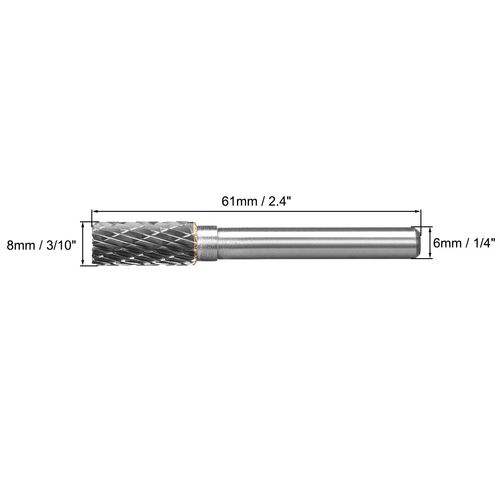 sourcing map Tungsten Carbide Rotary Files 1/4" Shank, Double Cut Top Toothed Cylinder Shape Rotary Tool 8mm Dia, for Die Grinder Drill Bit Wood Soft Metal Carving Polishing Model Engineering